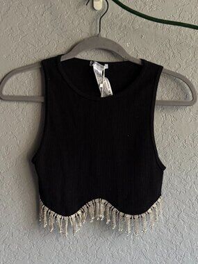 Zara Rhinestone Fringe Crop Top